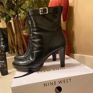 Black Leather platform ankle boots